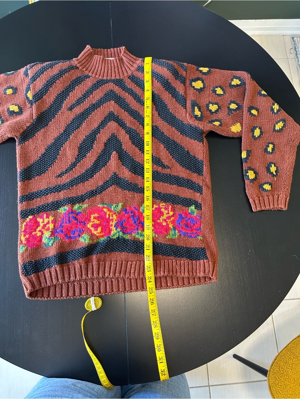 80s Vintage Eclectic Aunt Sweater Mixed Print Maximalism Size Medium - Picture 6 of 13